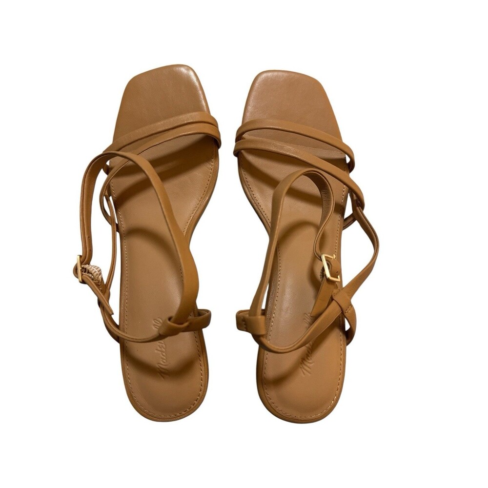 Madewell Shia Ankle Strap Sandals Tan Leather Clean Girl Minimalist Heels Size 9 - Picture 3 of 7